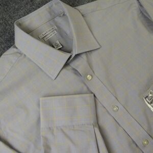 Van Heusen Dress Shirt Mens 17 34/35  Regular Fit Wrinkle Free Blue Yellow Check